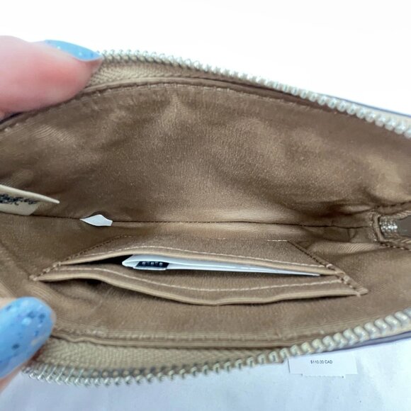 NEW COACH Corner Zip Wristlet in Signature Canvas with Stripe CW854 Sand/Taupe - Picture 3 of 11